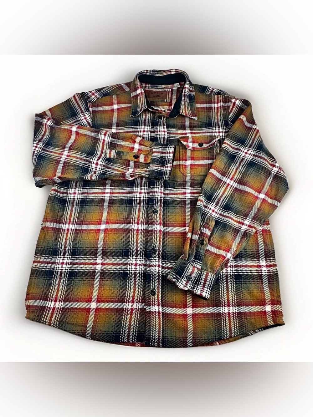 Orvis Mens XL Tall Plaid Cotton Flannel Shacket Jacket Workwear Gorpcore Cabin